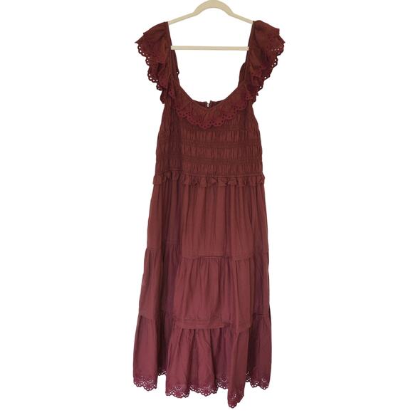 Madewell Plus Lucie Embroidered Cotton Midi Dress Smocked Tiered - Picture 2 of 5